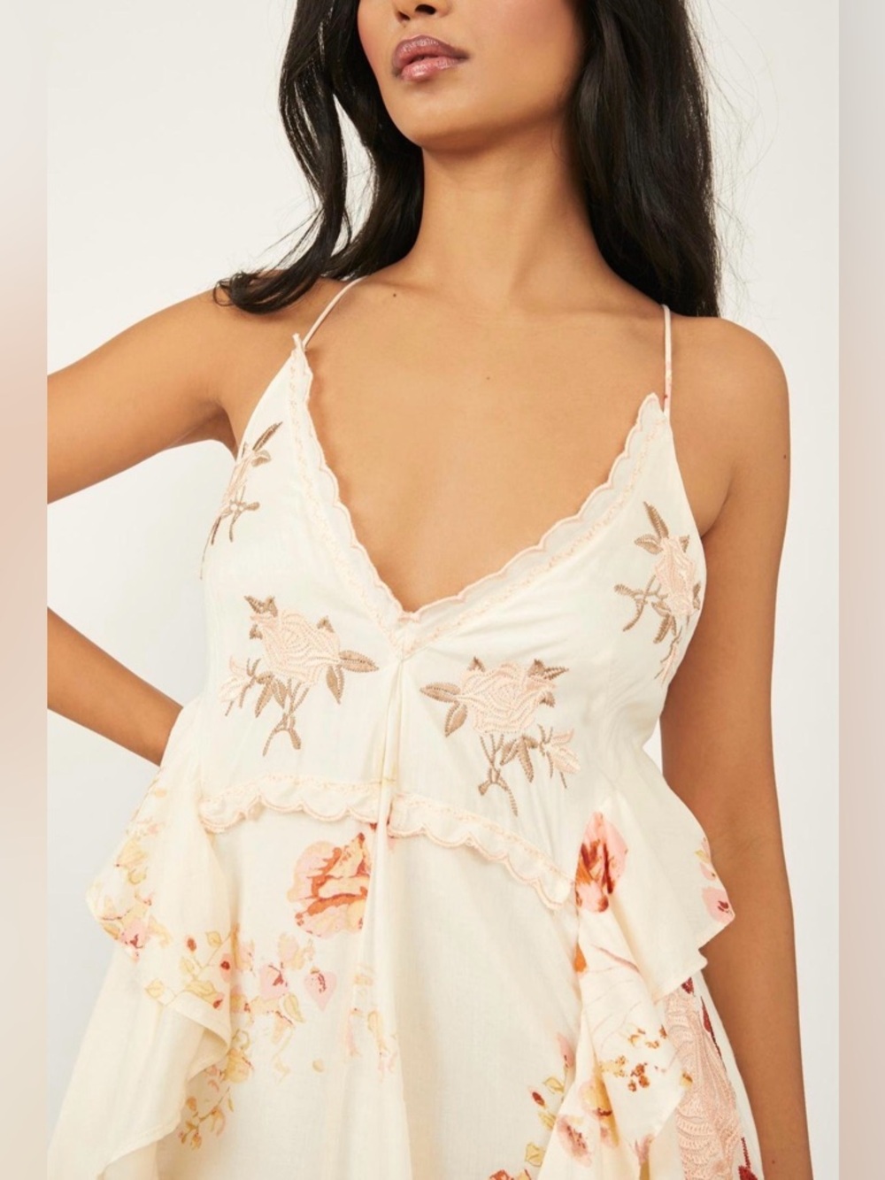 Free People Women's Audrey BOHO Embroidered Floral Sleeveless Maxi Dress Size XS - Picture 4 of 11